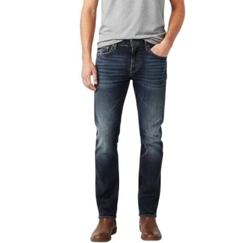 American Eagle Jeans Mens 34x34 Dark Wash Straight Leg Distressed Denim Casual - Picture 1 of 10